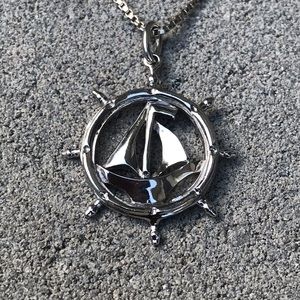 Nautical Sterling Silver Sail Boat and Steering Wh